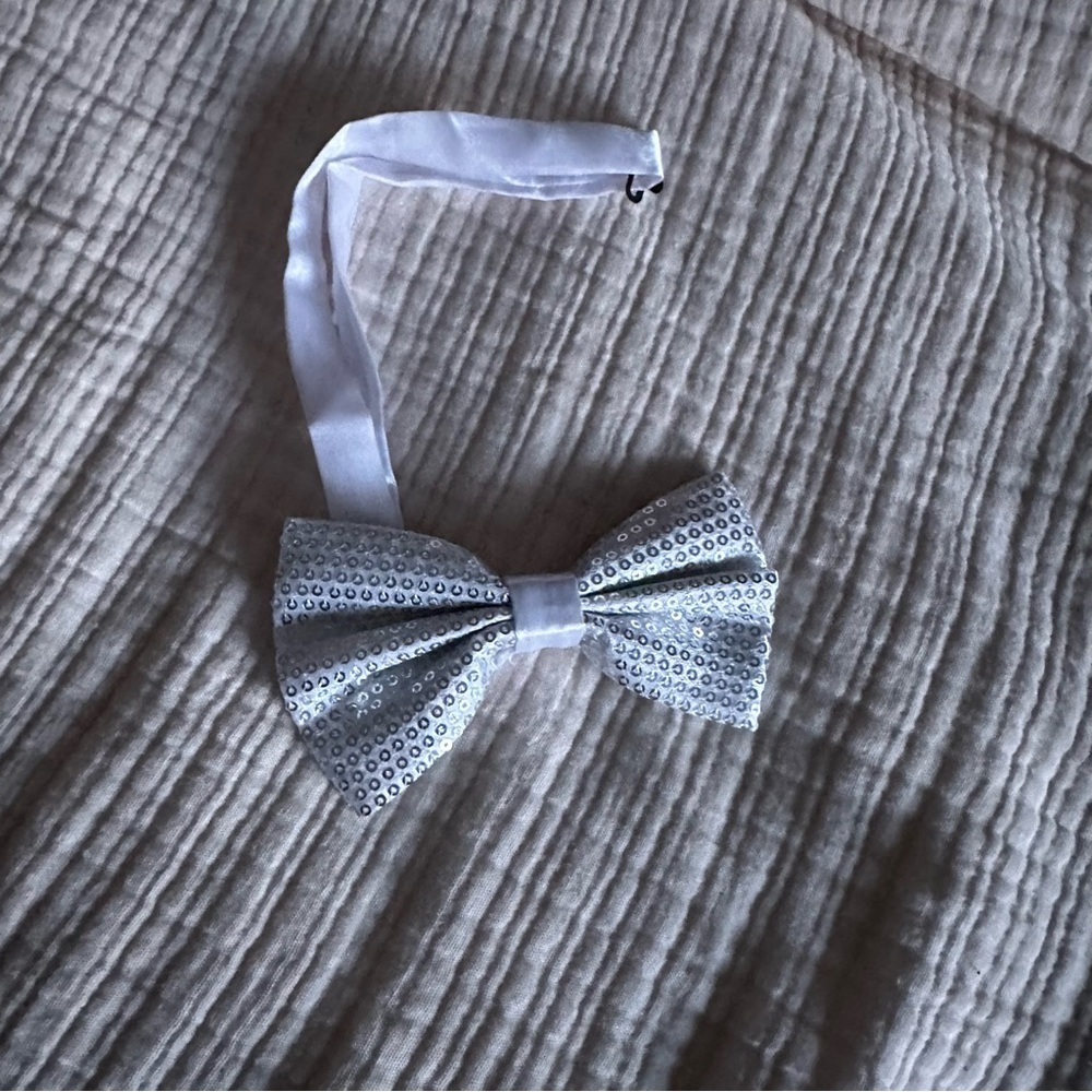 Silver and White Sequin Bow Tie
